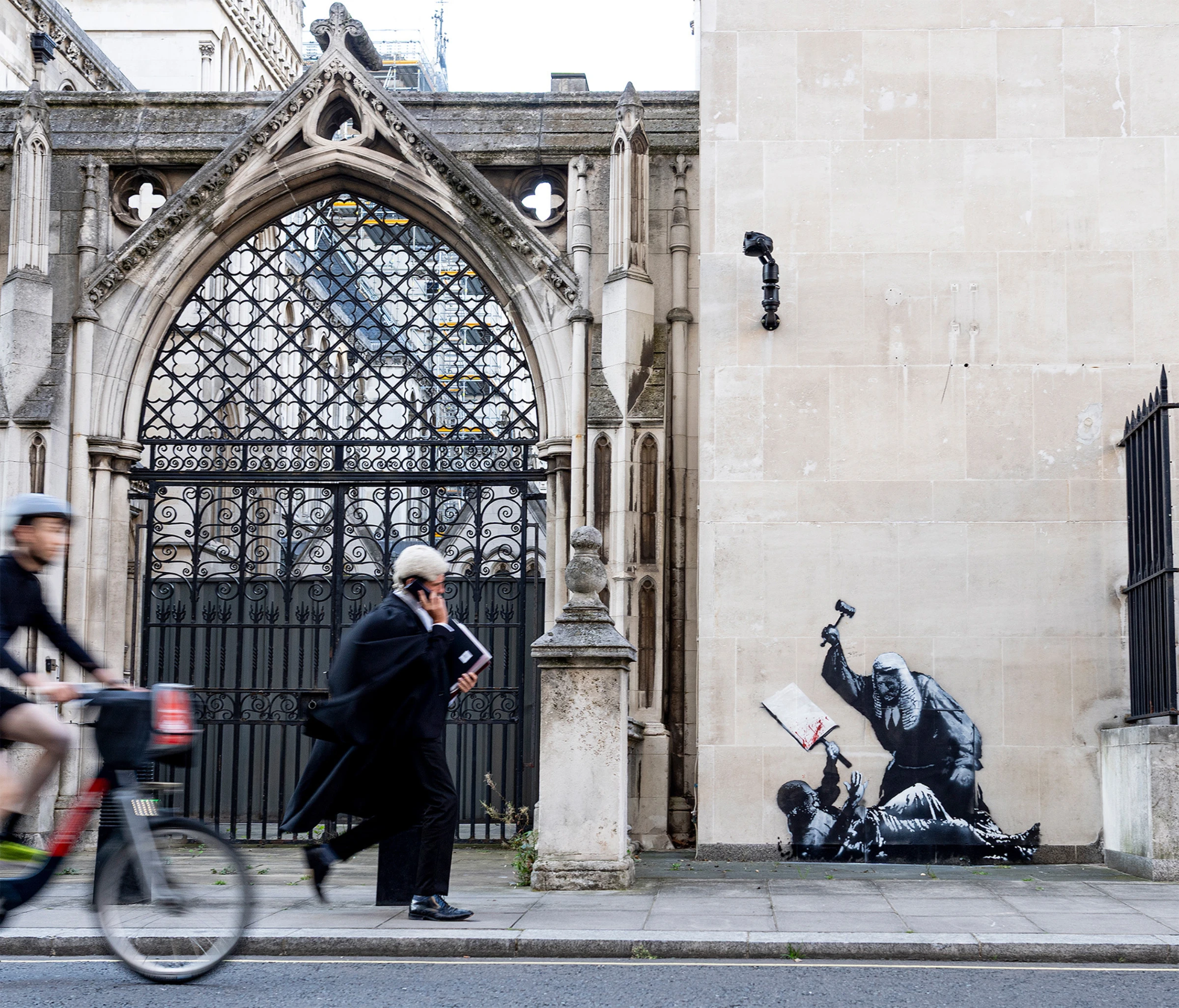 Banksy street artwork, Royal Courts of Justice, London.