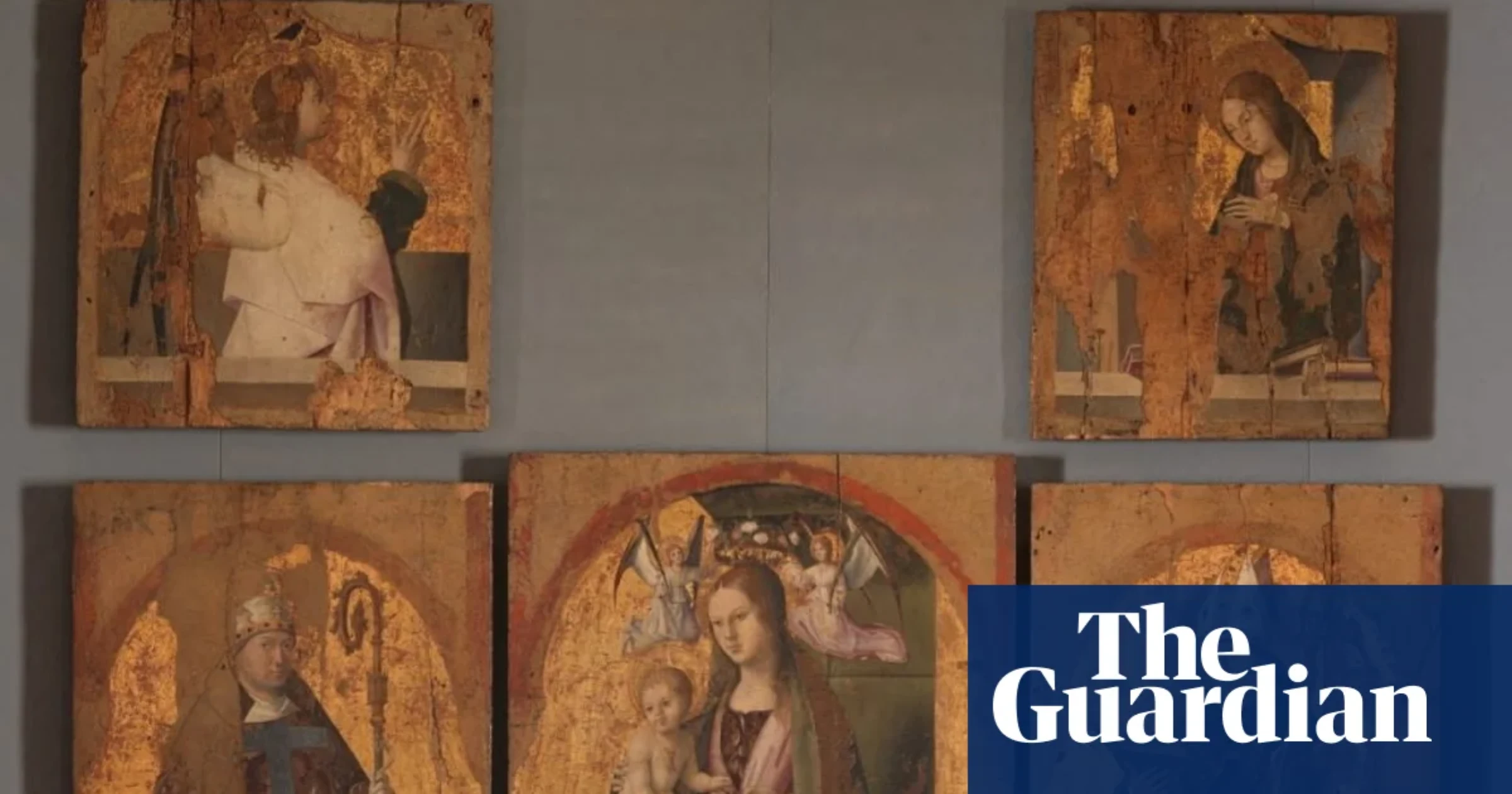 The five surviving panels of Antonello da Messina's Polittico di San Gregorio, three of which were stolen from the Regional Museum of Messina