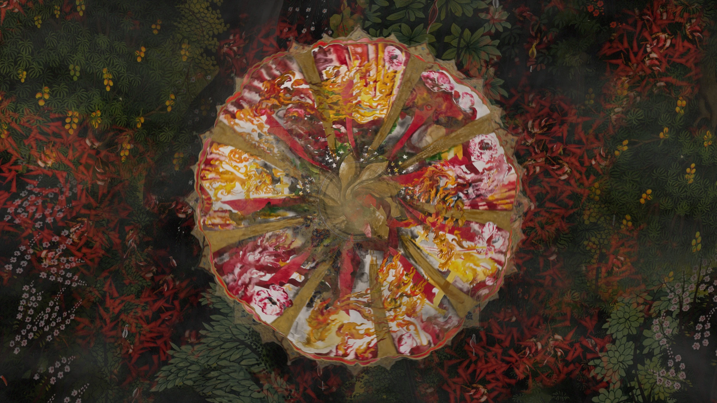 Digital artwork by Shahzia Sikander displayed on M+ Facade during Art Basel Hong Kong week