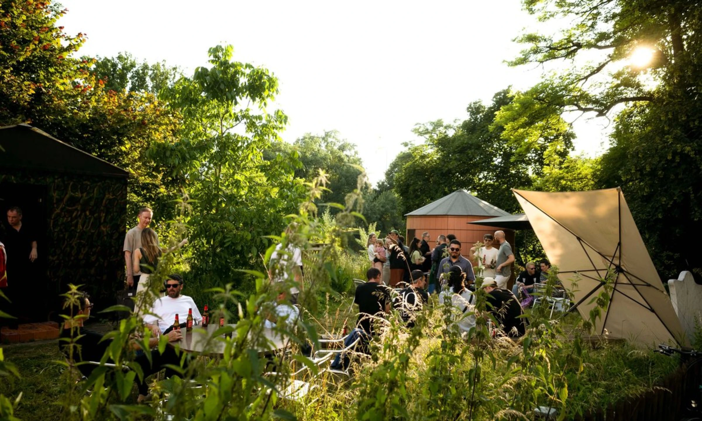 Visitors gathered at an outdoor event in Basel during the June art week