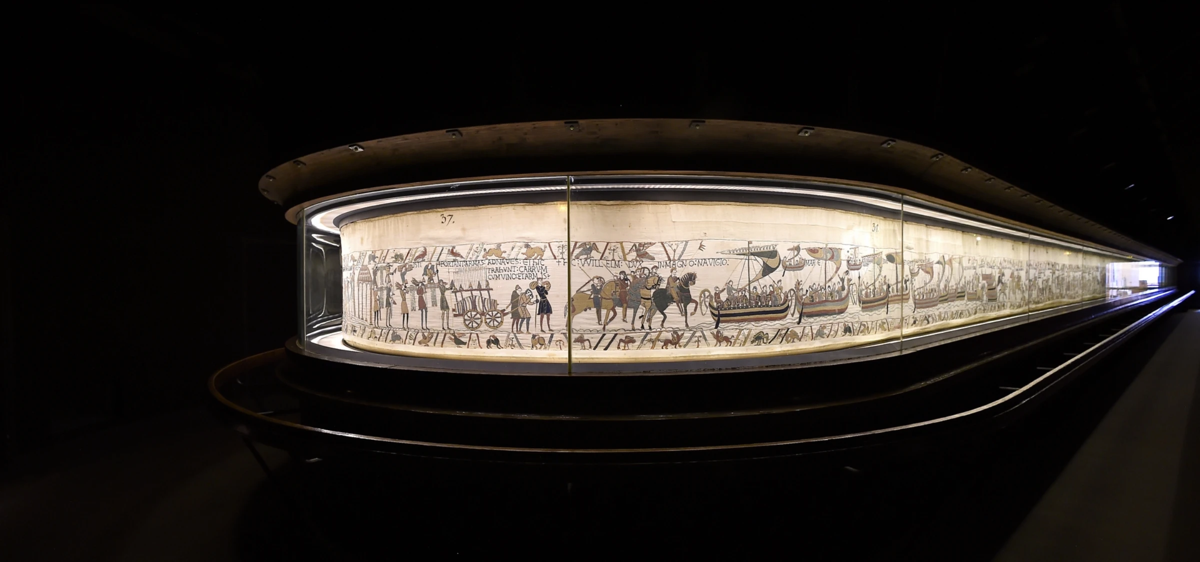 The Bayeux Tapestry on display at the Bayeux Museum in Normandy