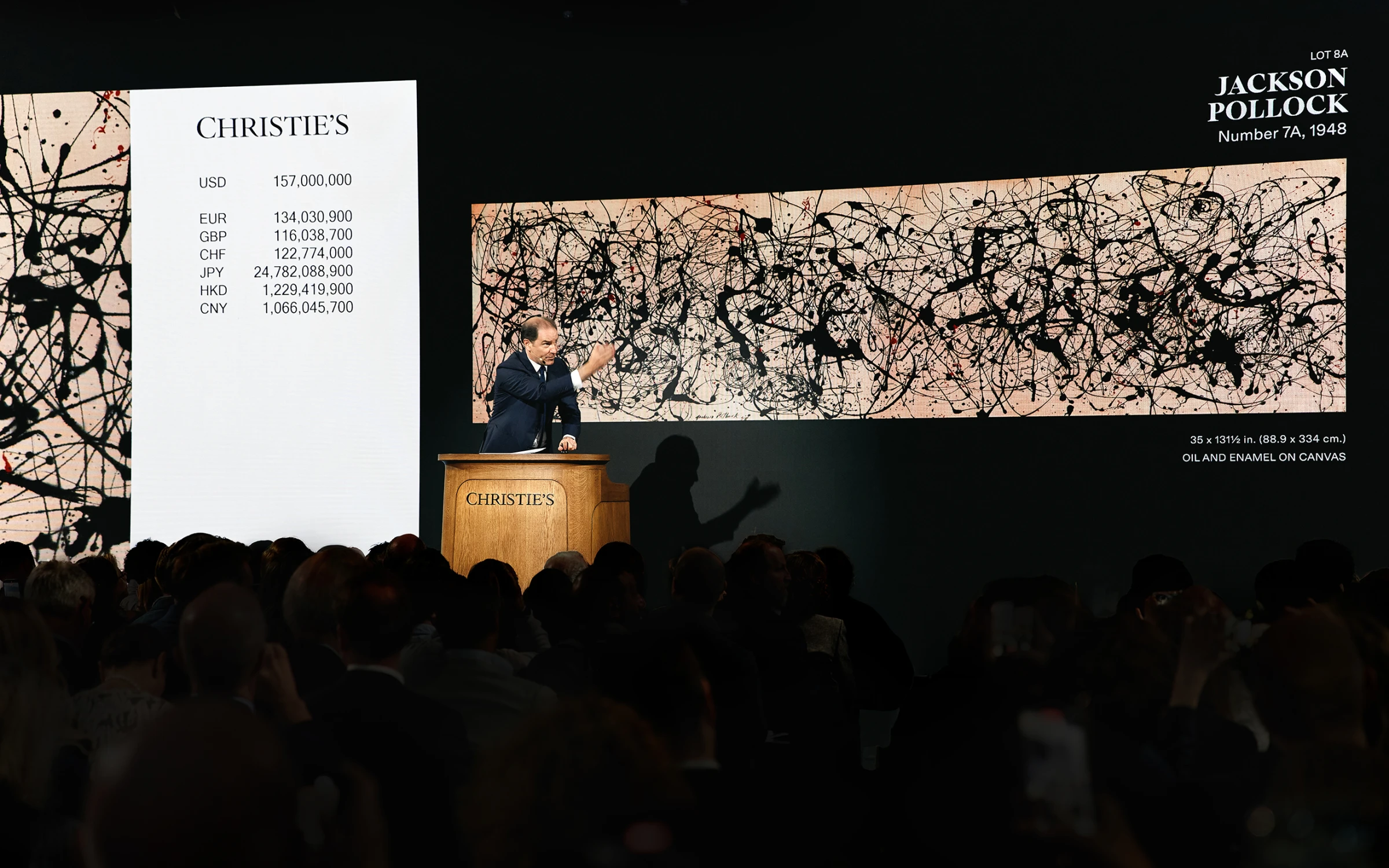Jackson Pollock's Number 7A hanging before Christie's sale where it set a new auction record
