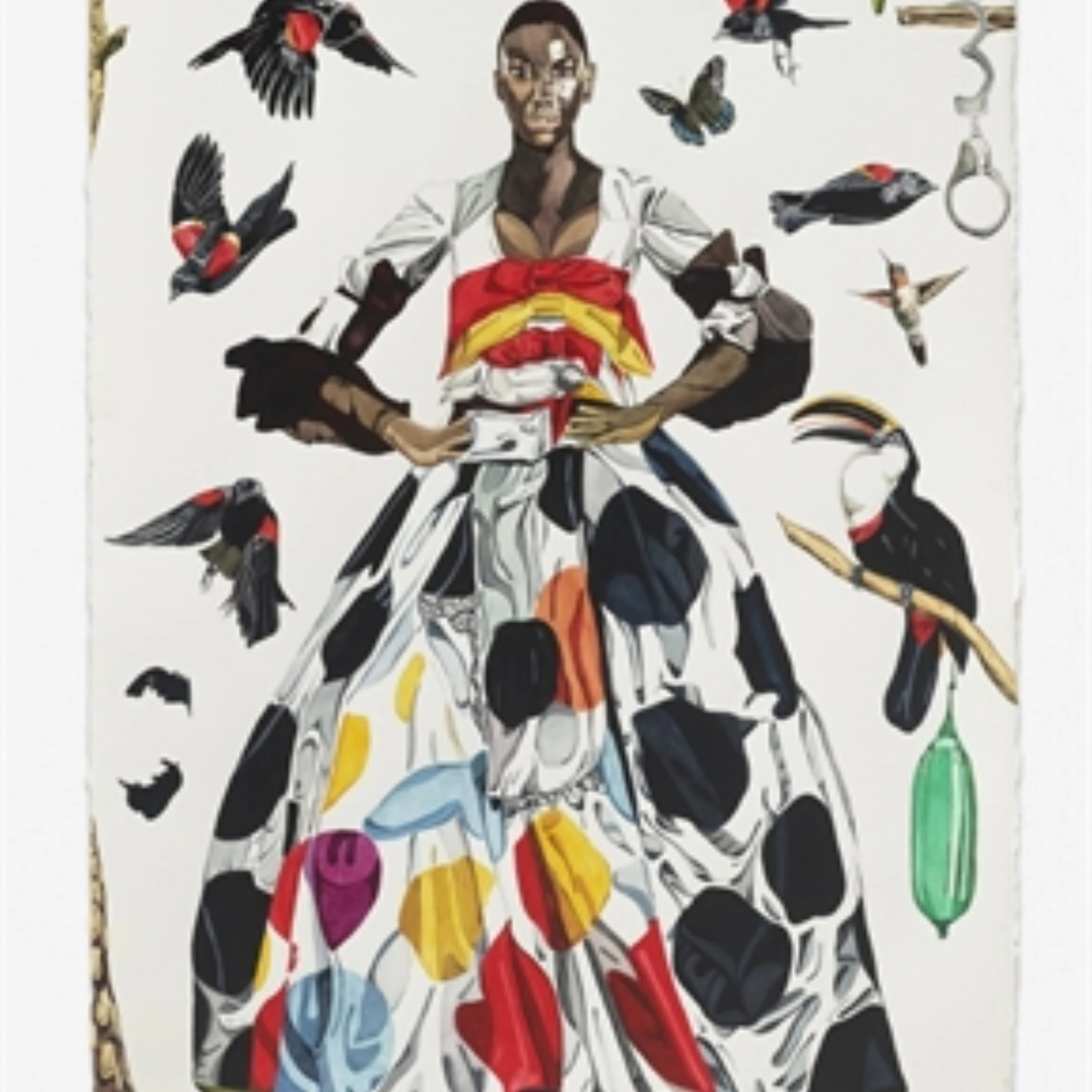 Painting displayed in an art fair booth, representing the fast decision environment where collectors need structured due diligence.