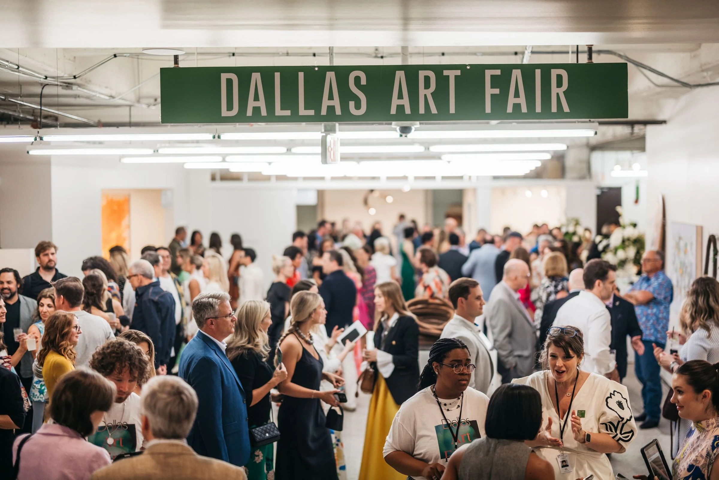 Visitors moving through booths at Dallas Art Fair during the 2026 edition.