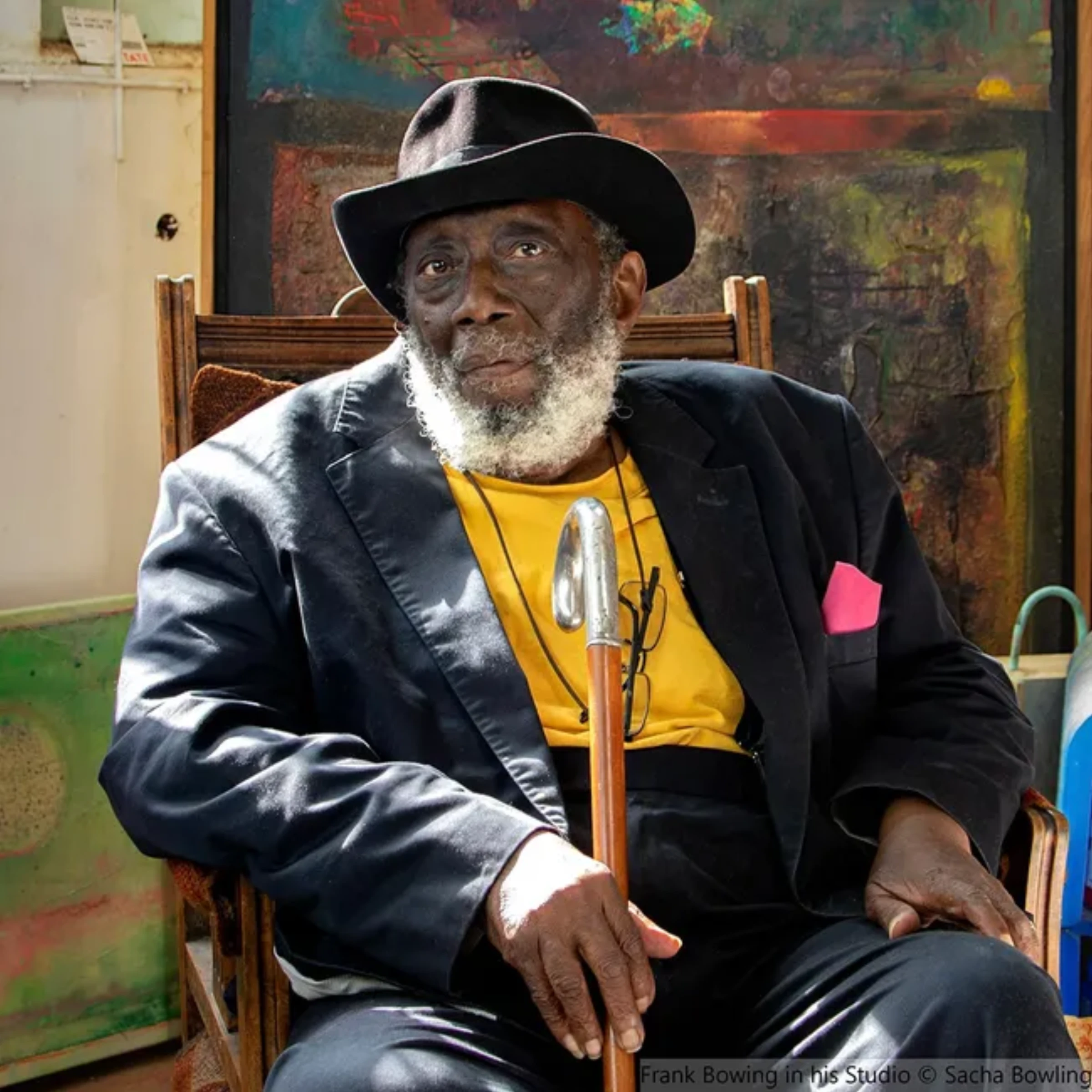 Frank Bowling painting installed in museum setting