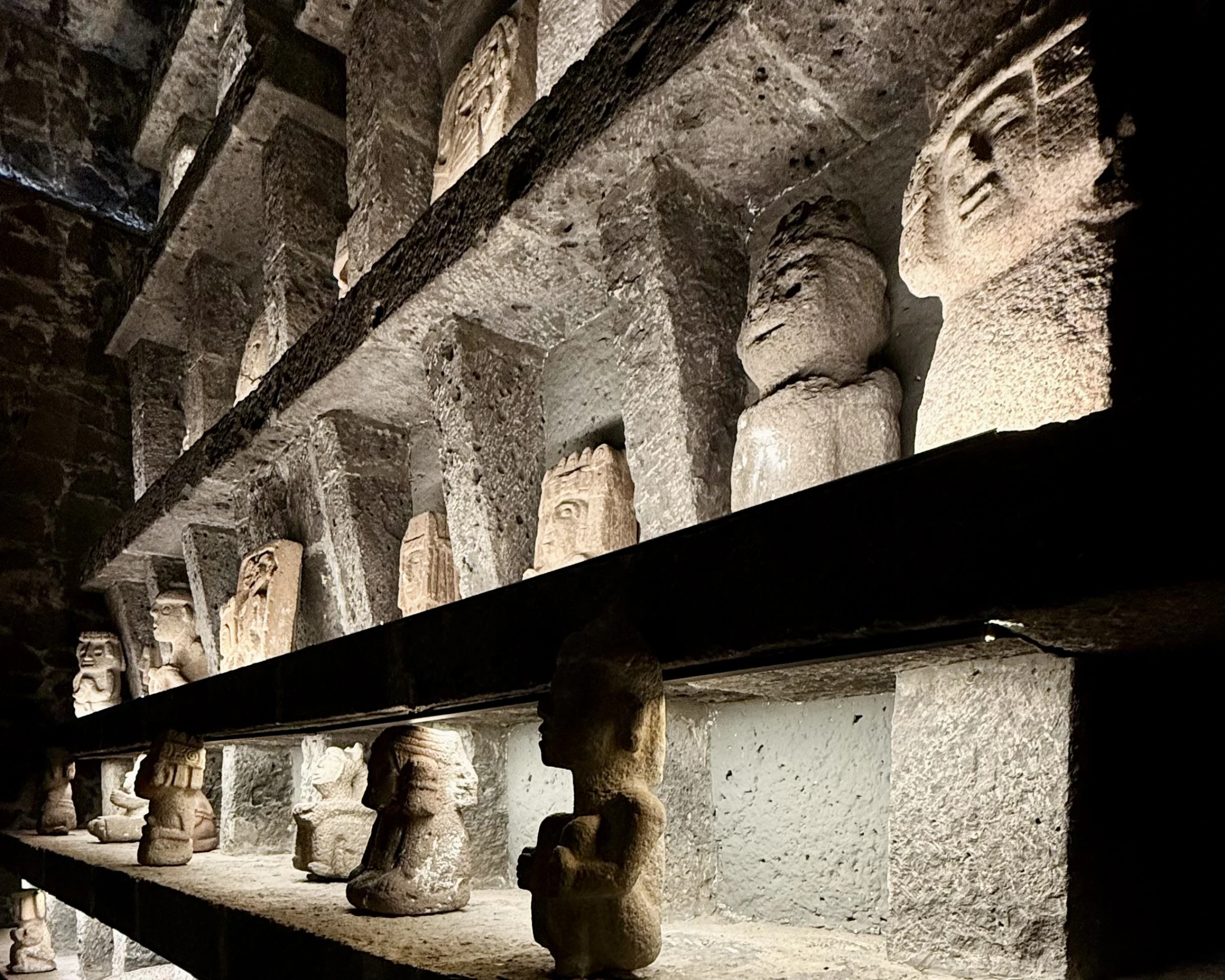 Stone façade and collection setting at Museo Anahuacalli