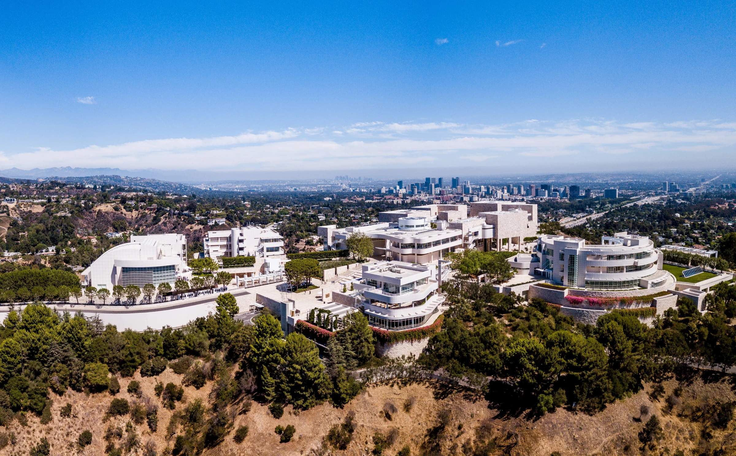 A wide view of the Getty Center campus in Los Angeles.