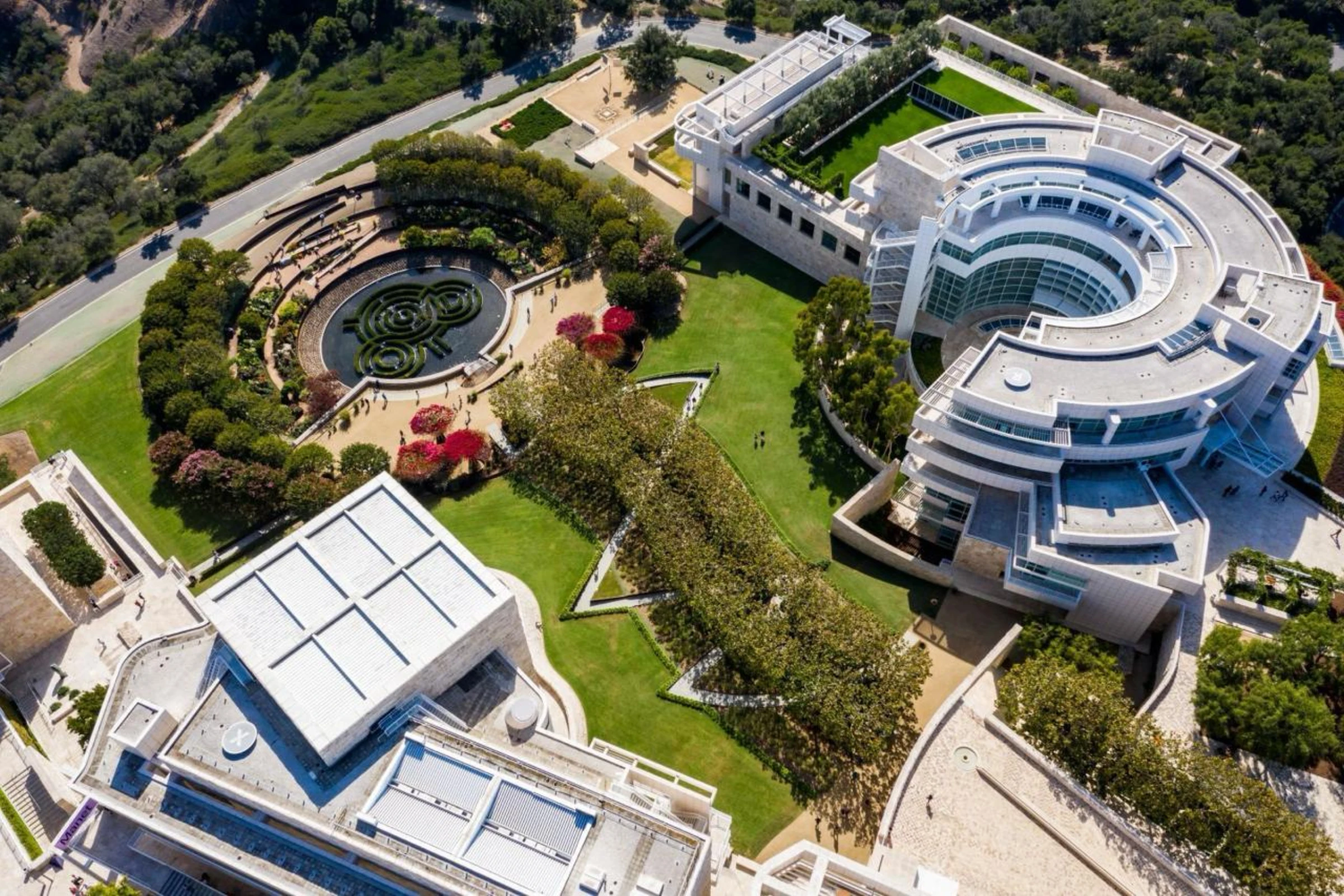 Aerial view of the Getty Center campus in Los Angeles