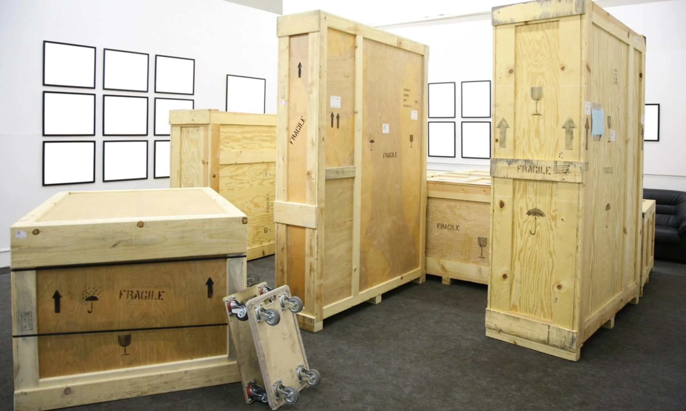 Art storage racks used to illustrate the risks artists face when galleries fail and works are held in third-party storage