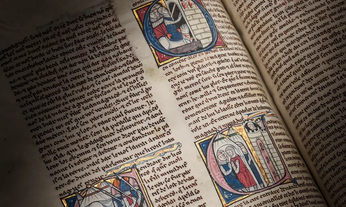 Illuminated medieval manuscript page from the Clermont-Tonnerre Grail that Christie's will auction in London in July 2026