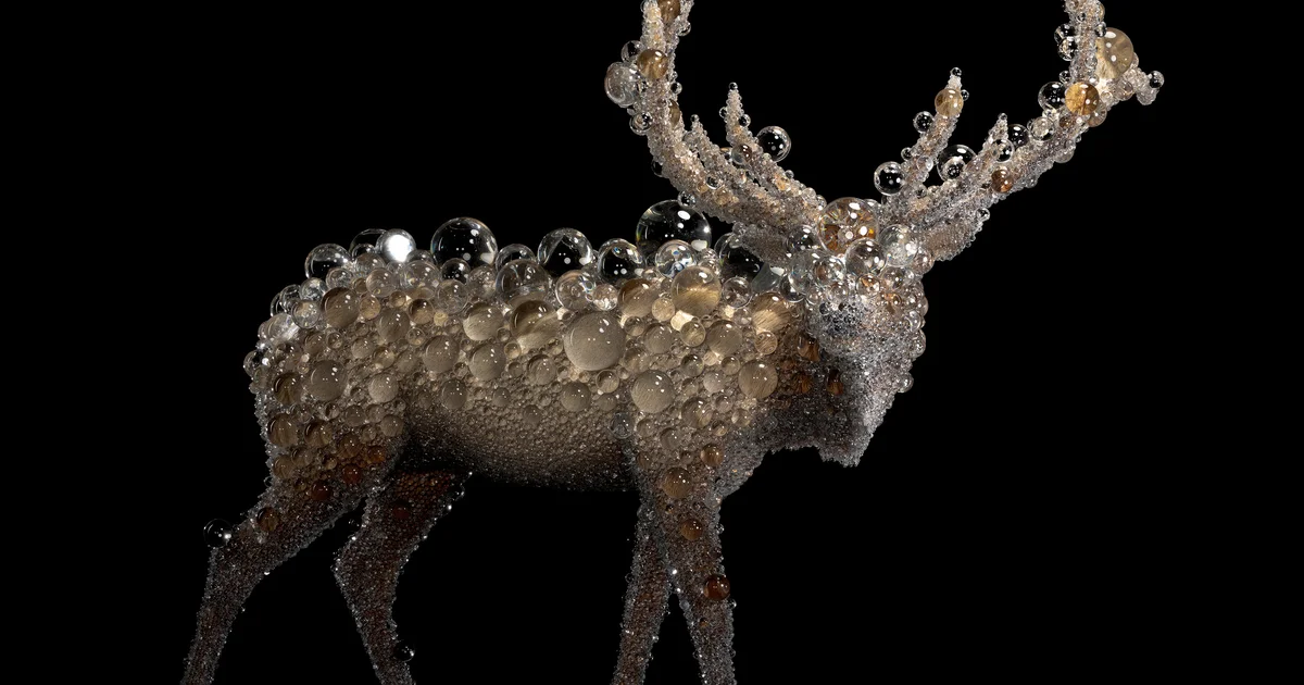Kohei Nawa's PixCell-Elk #3 installed in Pace Gallery's Photon Camp exhibition in Los Angeles