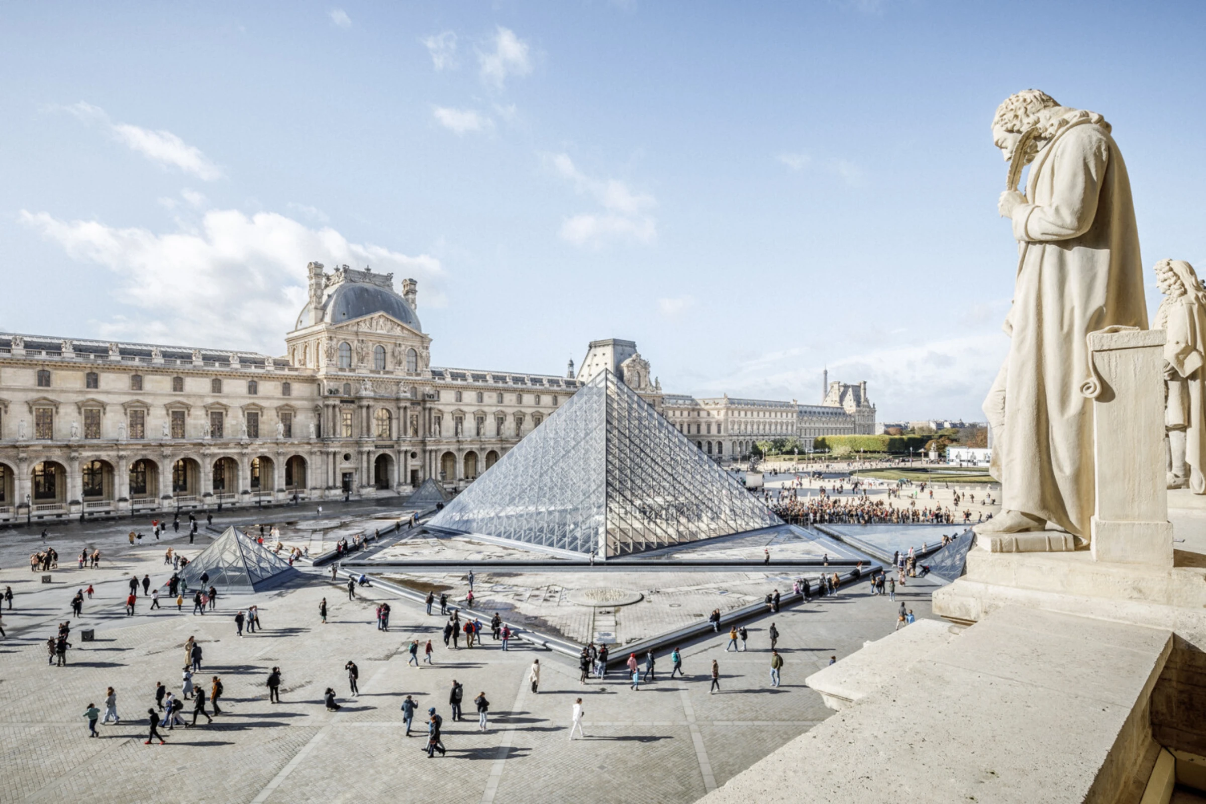 Architectural rendering for the Louvre's Grande Colonnade entrance project and landscaped moat access