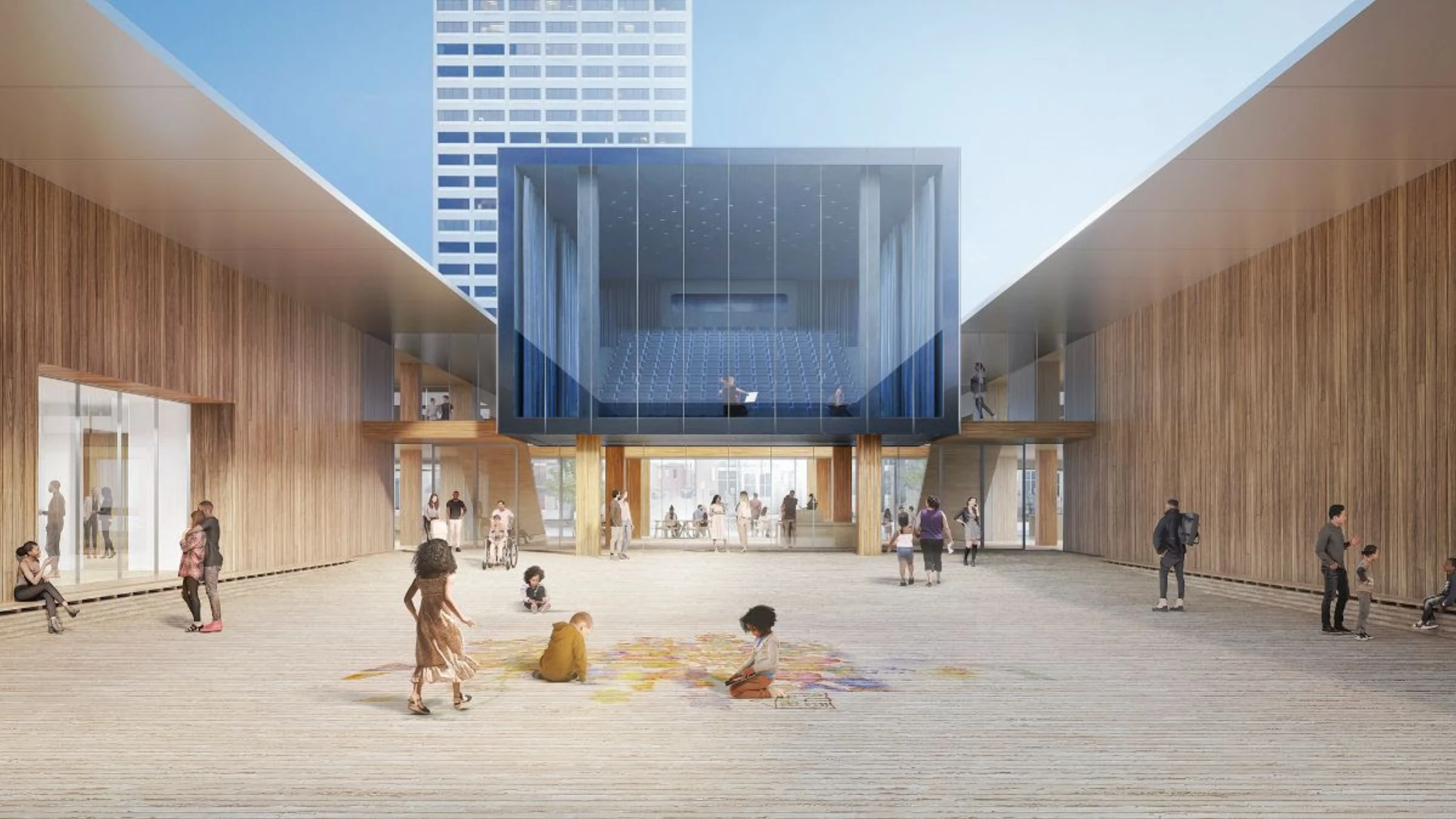Rendering of the Memphis Art Museum's new riverfront campus overlooking the Mississippi River