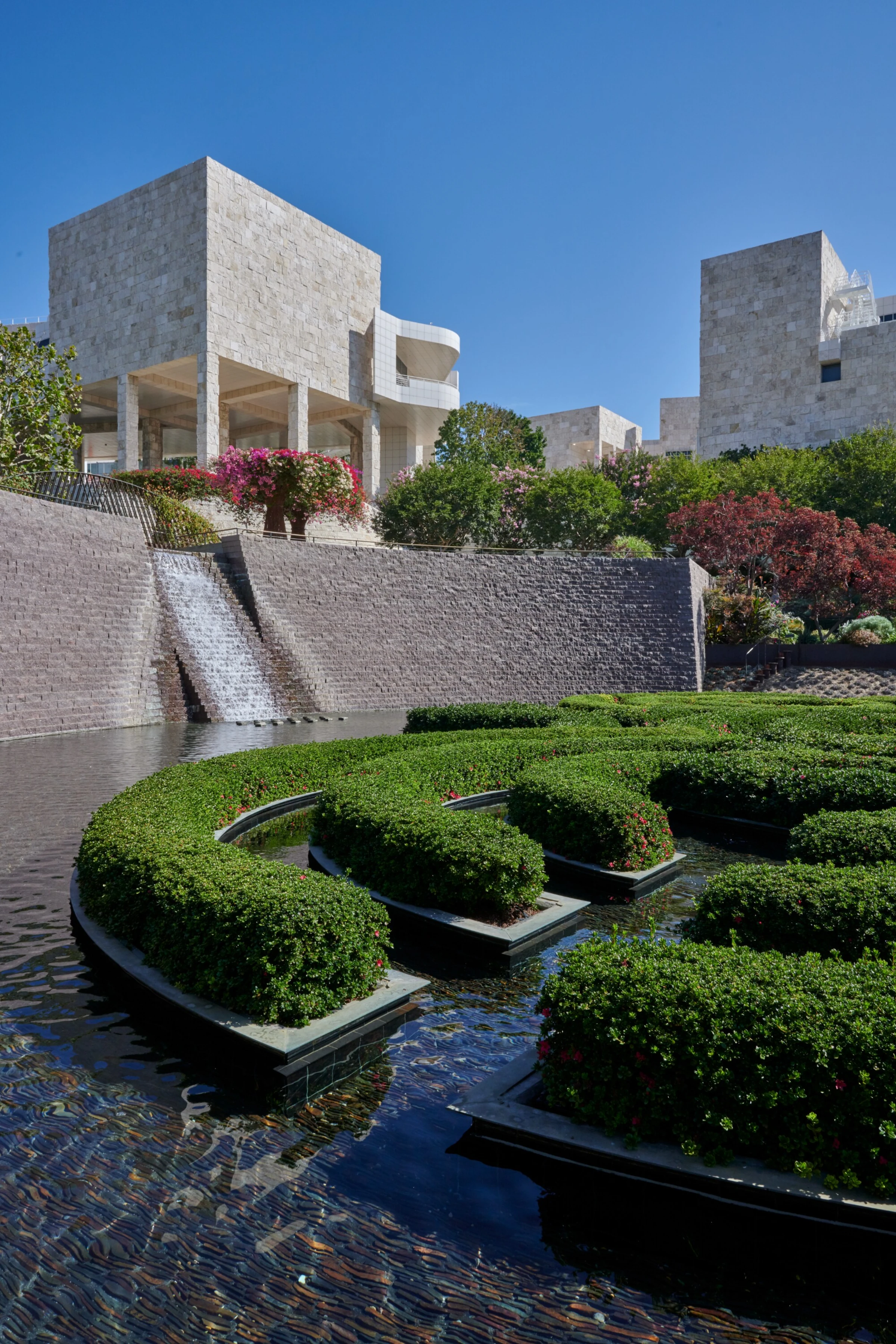 Architectural view of the Getty Center campus in Los Angeles.