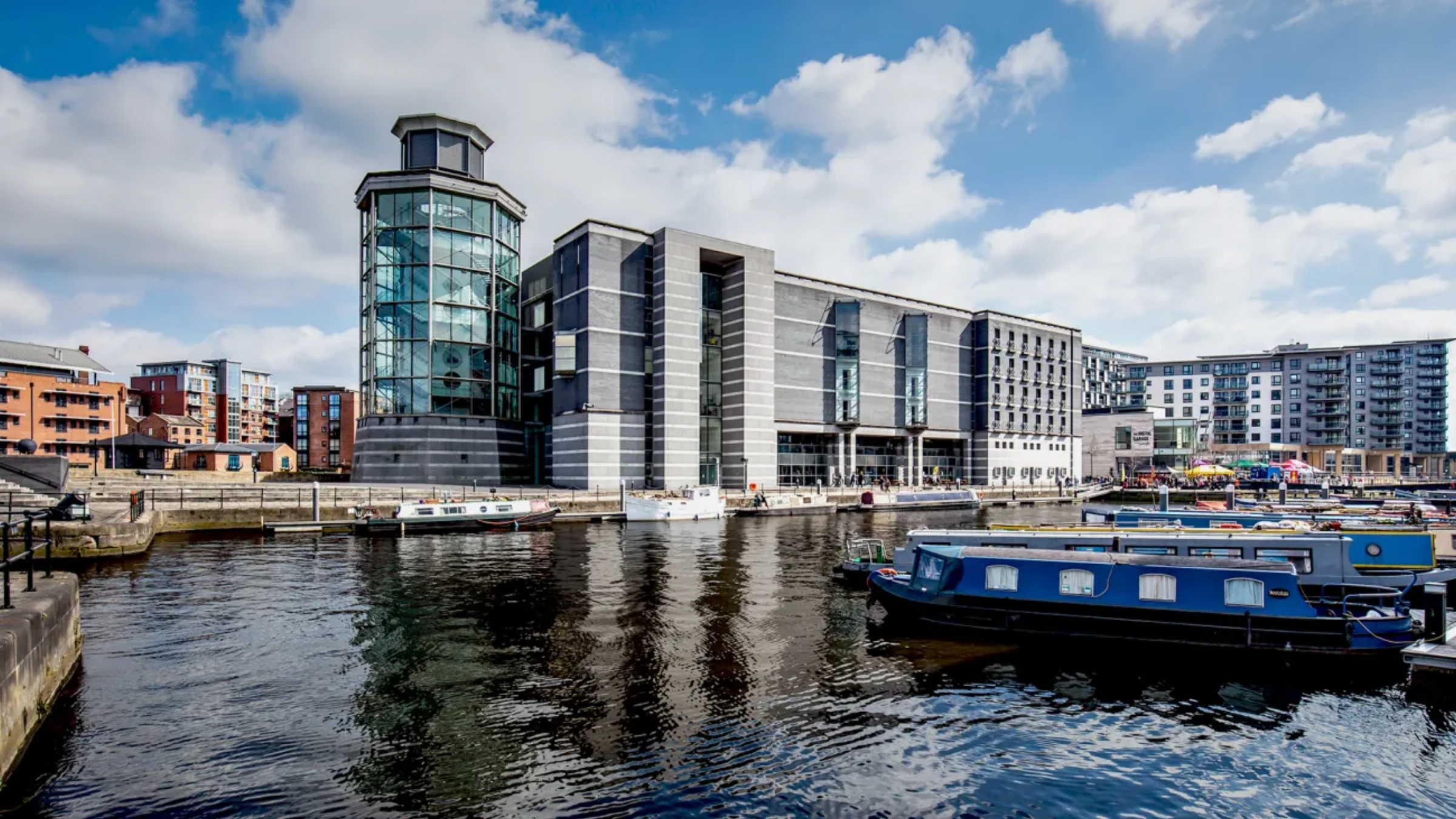 Exterior view of the Royal Armouries Museum in Leeds beside the waterfront