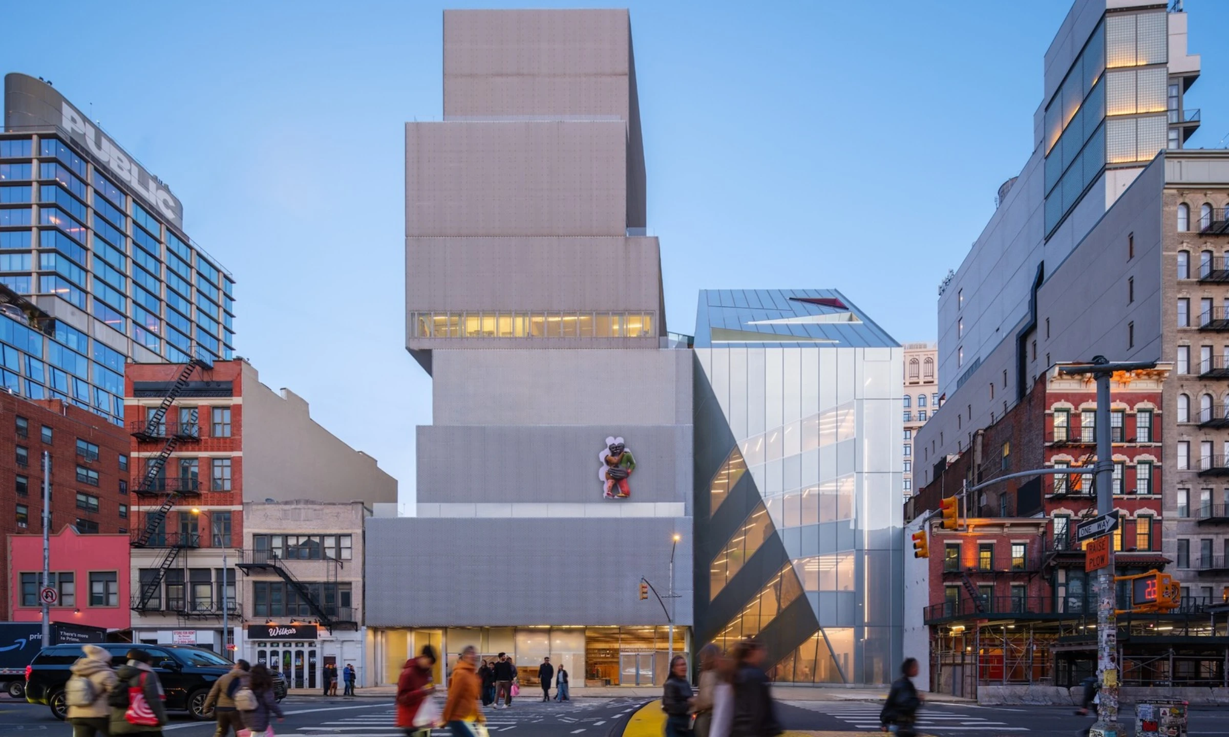 Exterior and upper levels of the New Museum’s expanded building in New York.