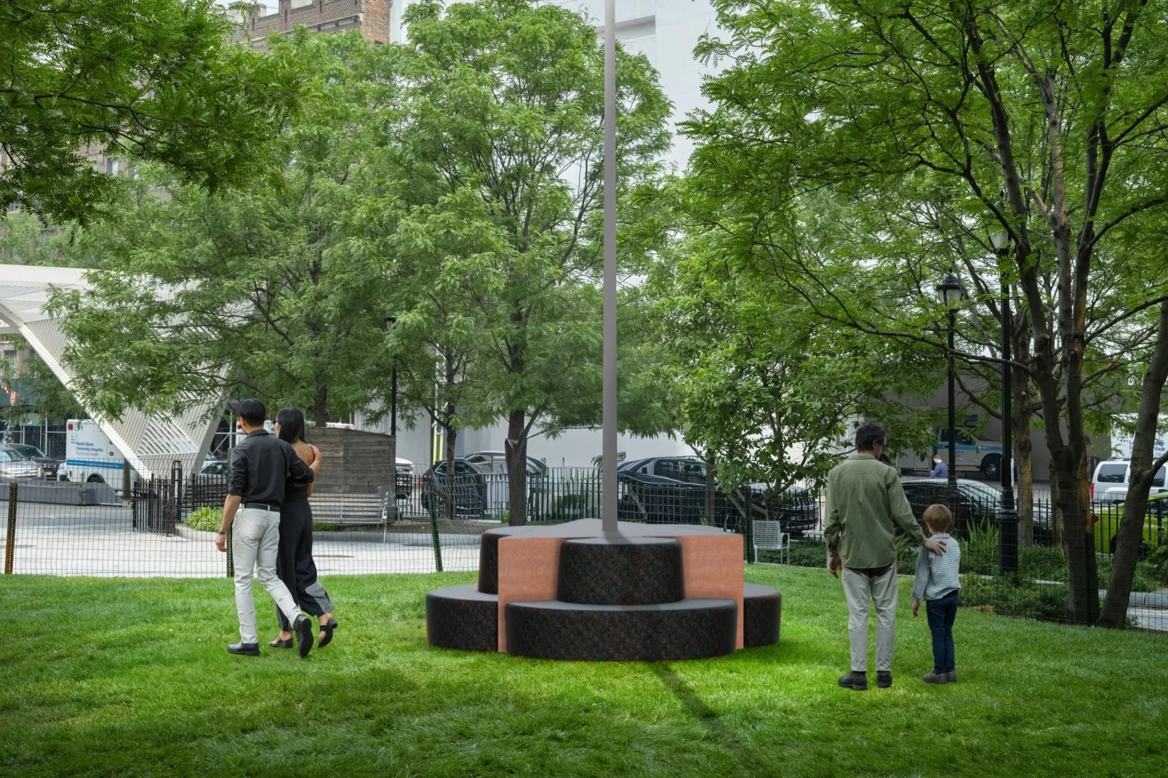 Rendering of Oscar Tuazon’s Eternal Flame for Scott Burton at the New York City AIDS Memorial