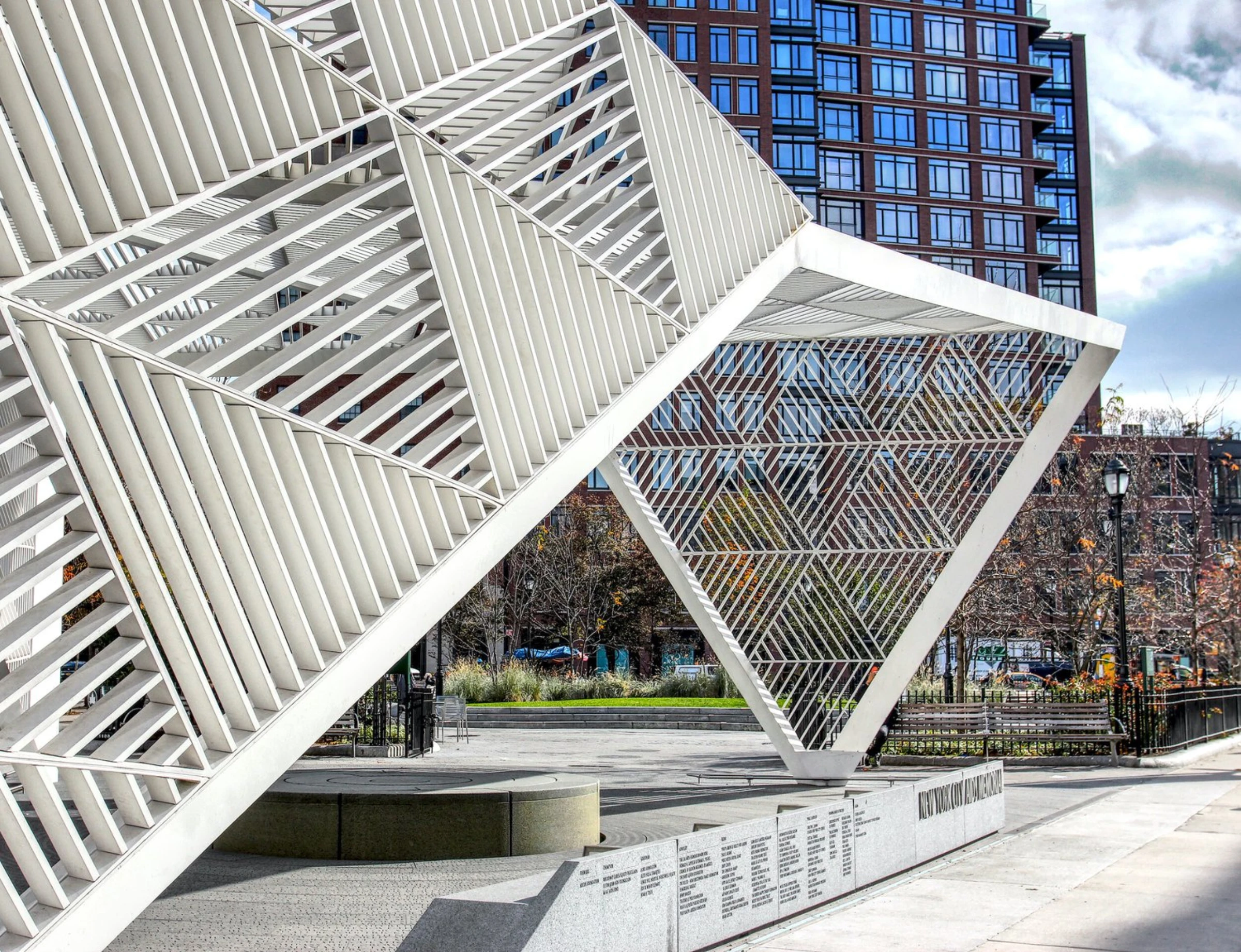 Rendering of Oscar Tuazon’s circular bench and light sculpture for the New York City AIDS Memorial