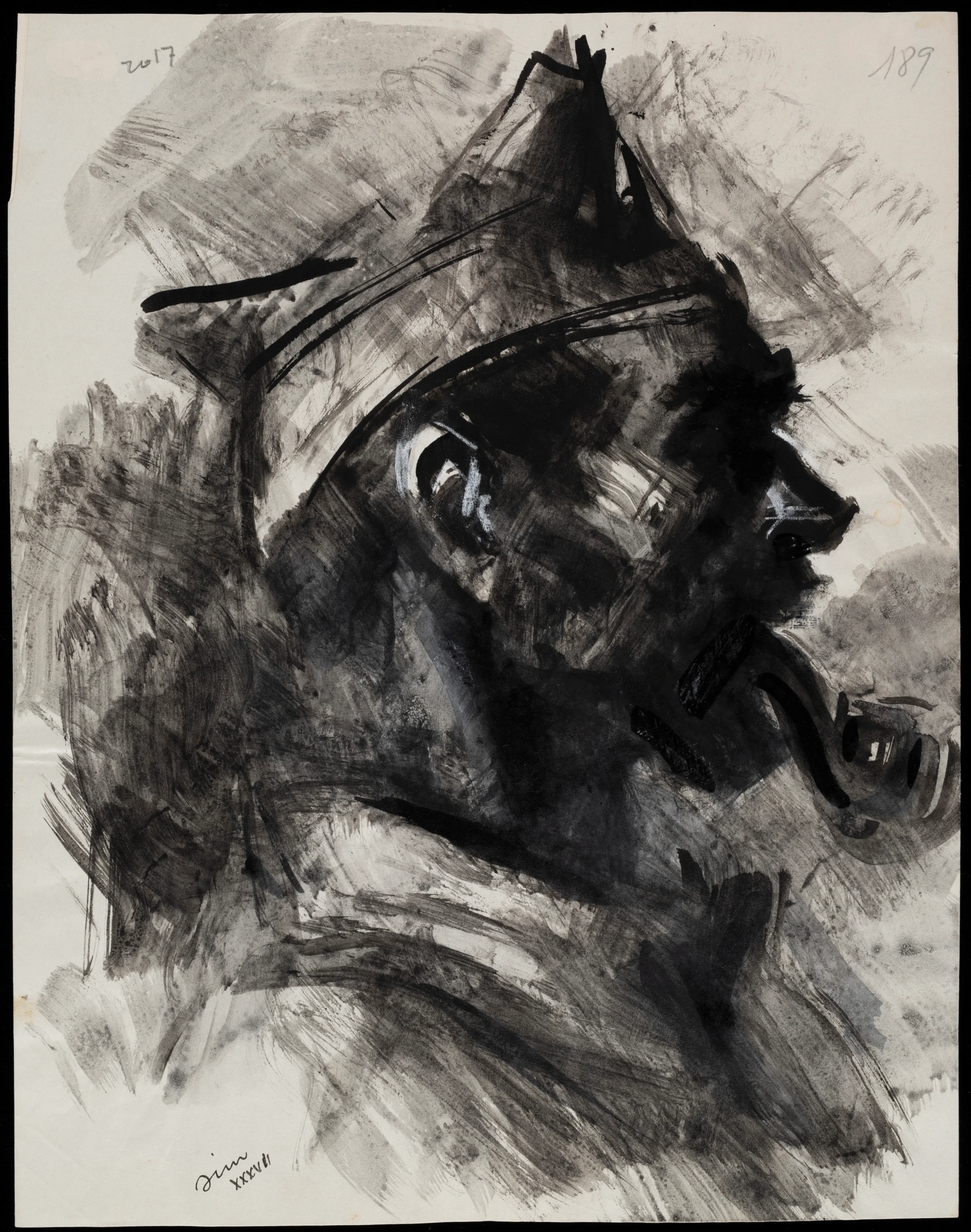José Luis Rey Vila drawing of an armed militia figure from the Spanish Civil War.