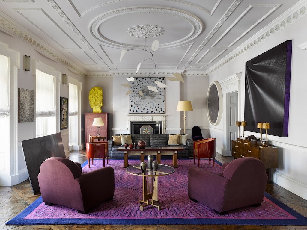 Interior view of the de Gunzburg residence with artworks and design pieces