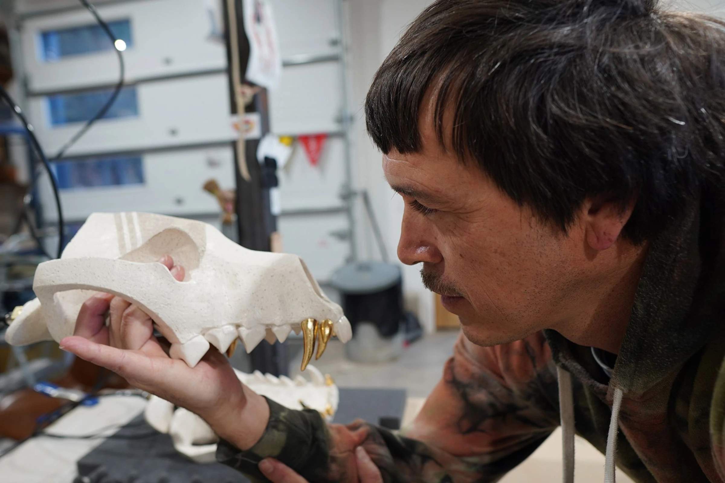 Installation view details of Cannupa Hanska Luger’s sculptural work for the Biennale of Sydney.