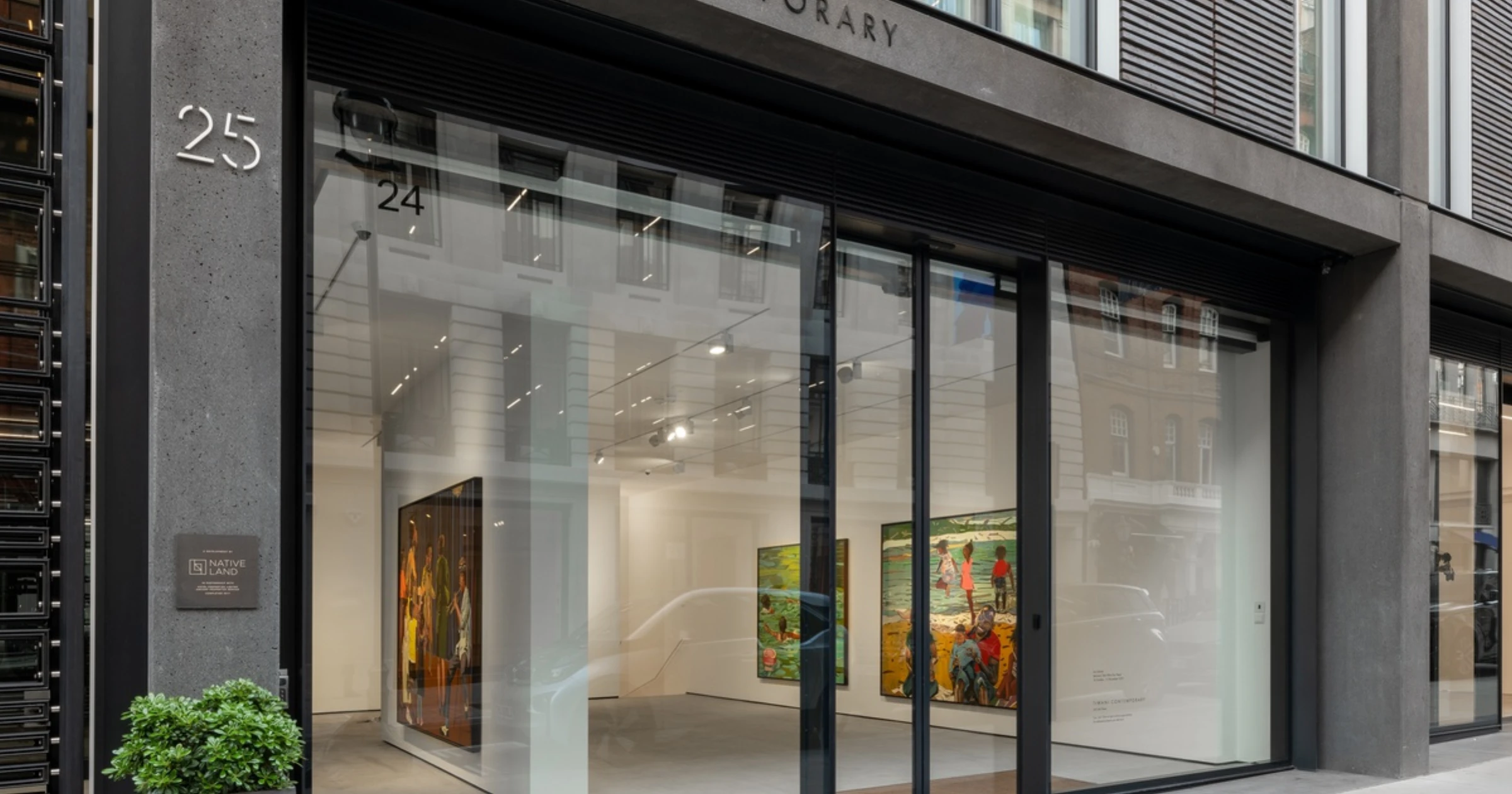 Exterior view of Tiwani Contemporary in London with the gallery name above the entrance