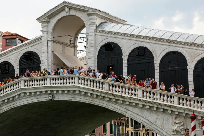 Visitors near the Arsenale district in Venice during Biennale week.