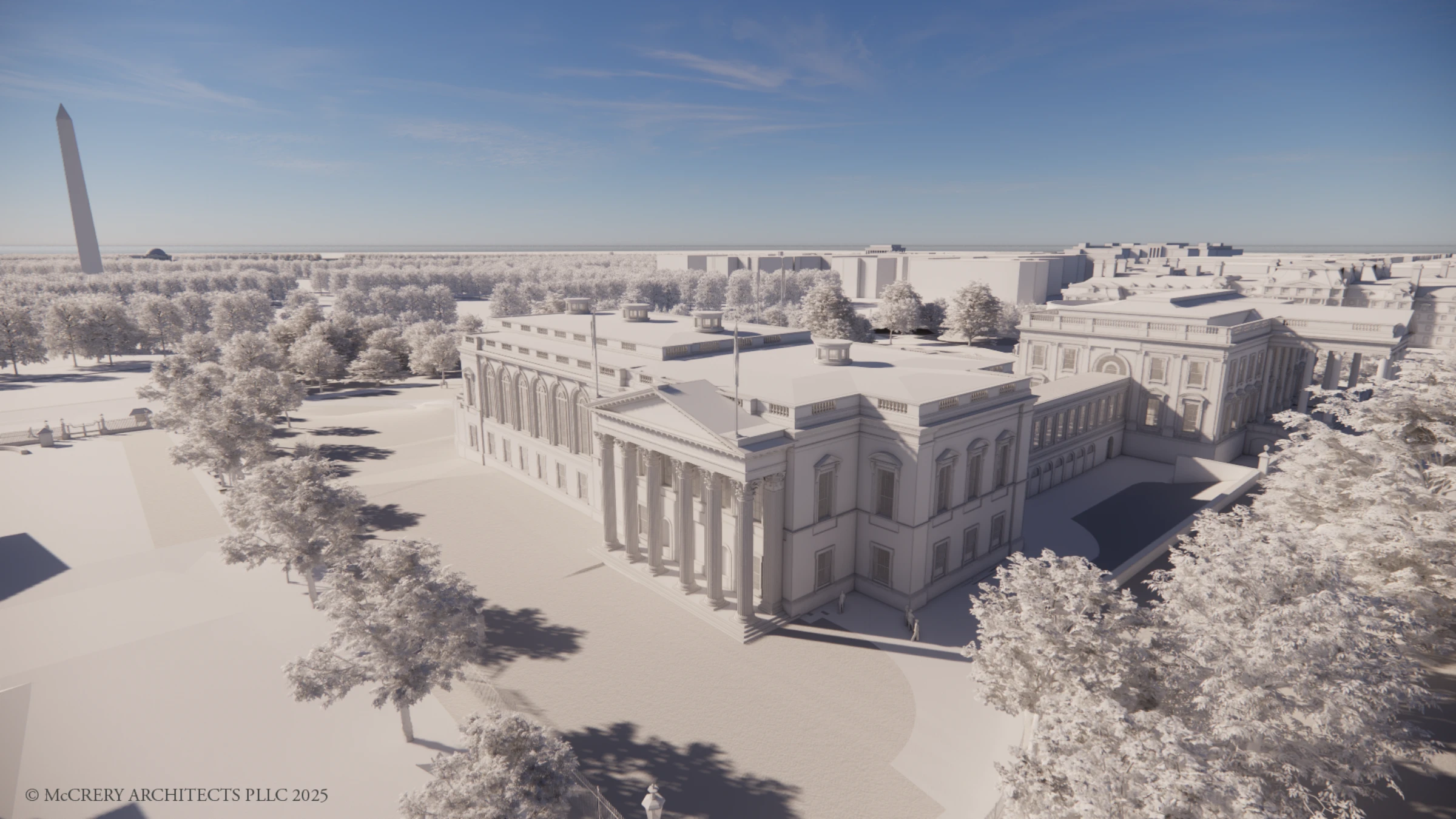 Rendering of the proposed White House ballroom expansion adjacent to the executive residence