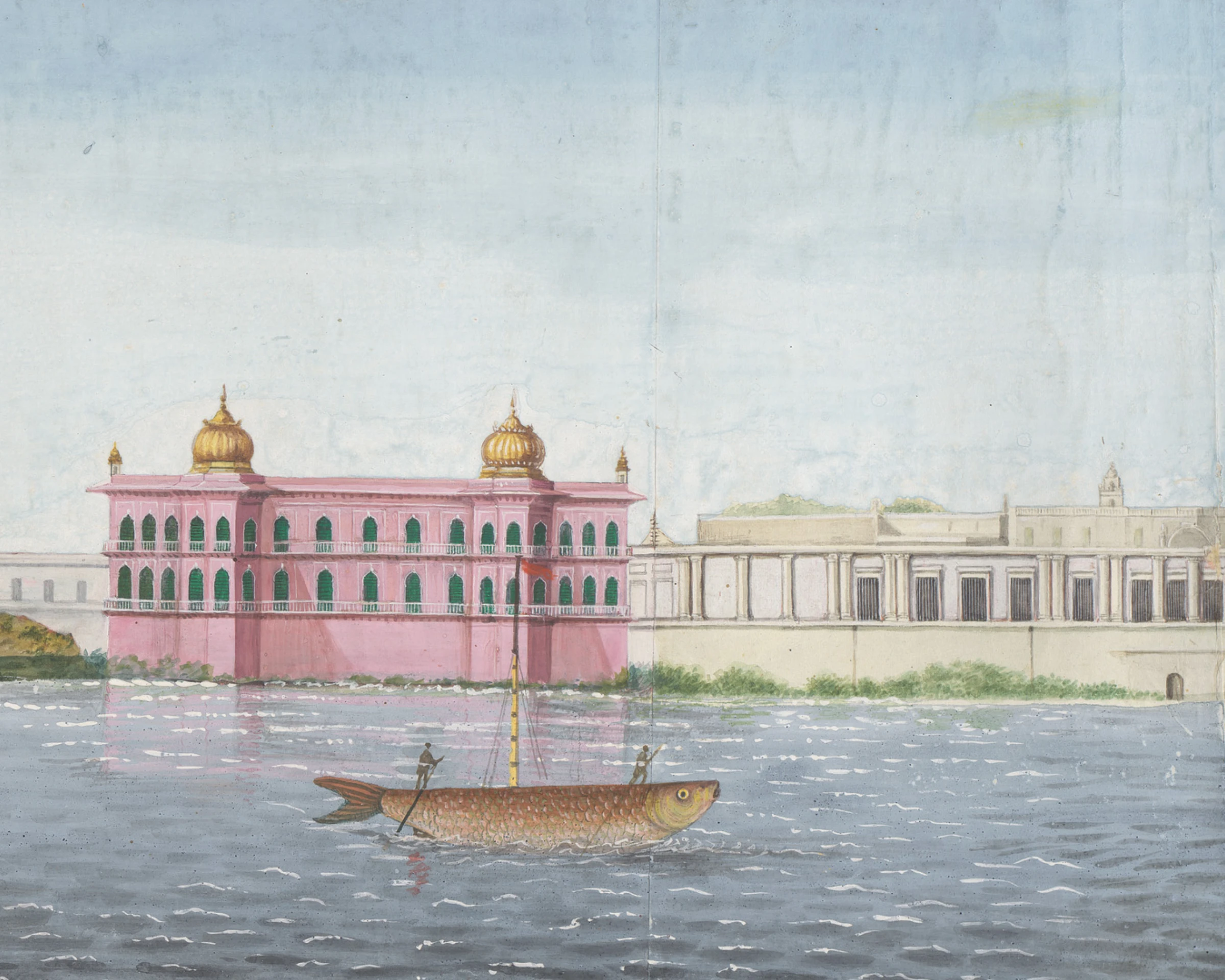 Detail view of the Lucknow scroll from the Gomti River, now on view at the Yale Center for British Art.